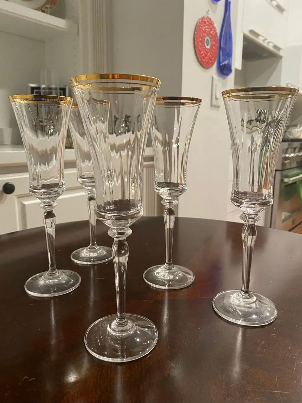 Mikasa Jamestown Gold Trim Crystal Stemmed Champagne Flute Set of 5